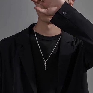 原创男生浮木项链高级感长款复古吊坠轻奢风设计感小众毛衣链配饰