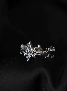 FuGui 复古鸢尾十字菱形戒指可调节指环男女时尚个性轻奢小众饰品