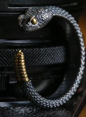 FuGui 原创响尾蛇开口戒指吊坠暗黑个性复古男女情侣潮人百搭指环