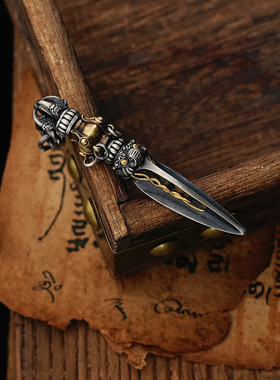 FuGui 新款复古金刚杵吊坠国风潮流小众设计金刚撅吊坠项链毛衣链