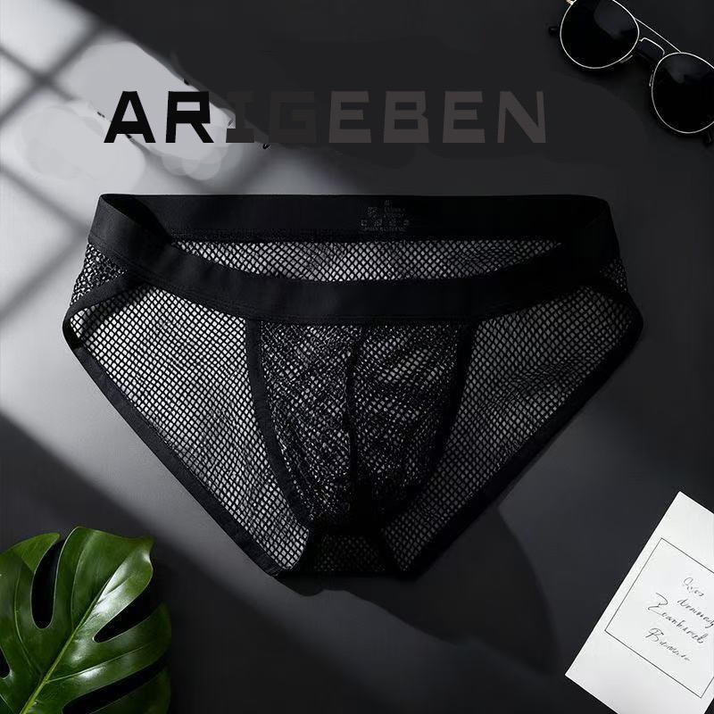 新款男士性感大网三角内裤透明网孔透气弹力时尚个性低腰三角裤男