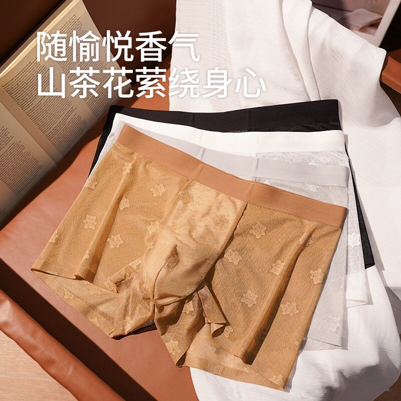 2026新款夏季男士内裤冰丝薄款网孔网纱半透明四角性感男生内裤男