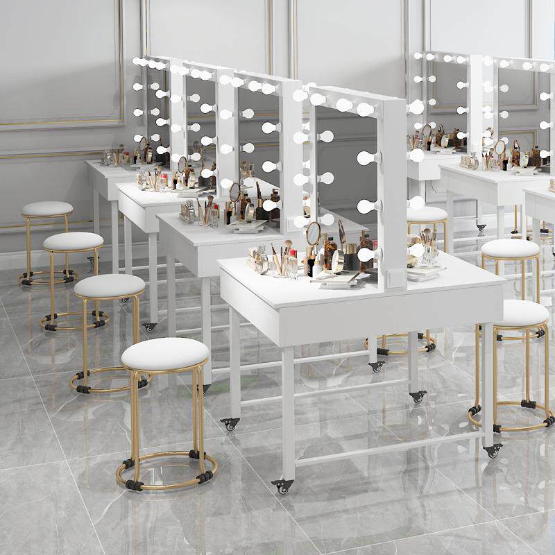 影楼培训学校专用双面化妆台带灯轮化妆镜桌超亮工作室剧院梳妆台