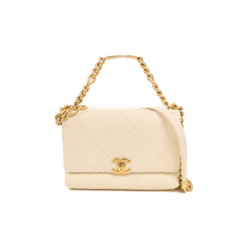 中古Chanel香奈儿女包B级9新shoulder bag斜挎包牛皮斜挎包白色