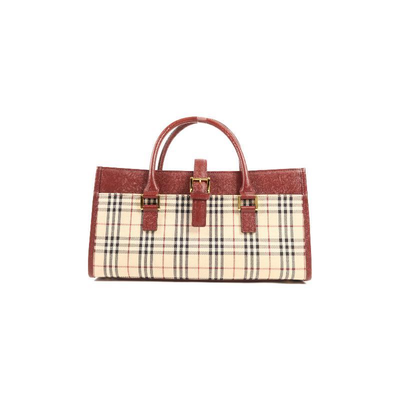 中古Burberry博柏利女包A级95新burberry巴宝莉帆布手提包红色