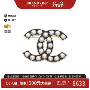 中古Chanel香奈儿女A级95新brooch胸针镀金金属胸针黑色