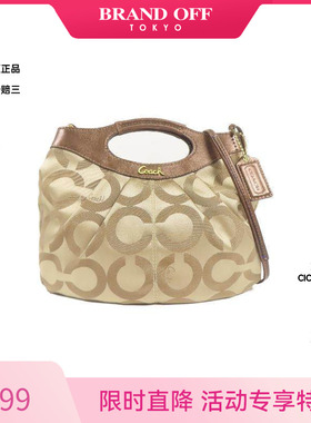 中古Coach蔻驰女包B级9新shoulder bag斜挎包帆布斜挎包金色HK