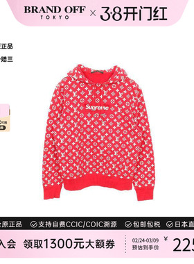 中古LV路易威登女B级9新Parker连帽衫棉上衣红色