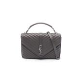 中古YSL圣罗兰女包A级95新Handbag手包牛皮手提包灰色