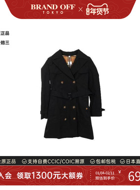 中古Burberry博柏利女A级95新trench coat风衣帆布外套黑色