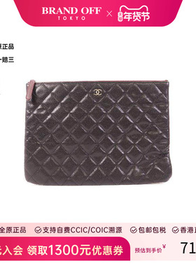 中古Chanel香奈儿女包B级9新second bag手提包牛皮手拿包黑HK正品