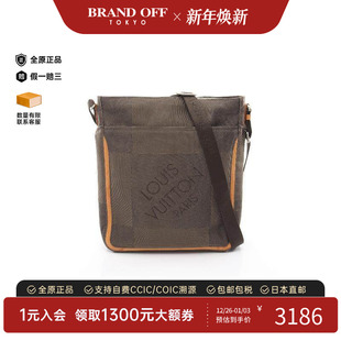 中古LV路易威登男包B级9新Shoulder bag肩包帆布斜挎包浅褐色