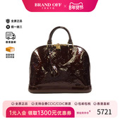 中古LV路易威登女包B级9新Alma贝壳包漆皮手提包红色