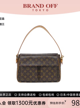 中古LV路易威登女包A级95新Viva Cite GM骆驼包老花单肩包正品