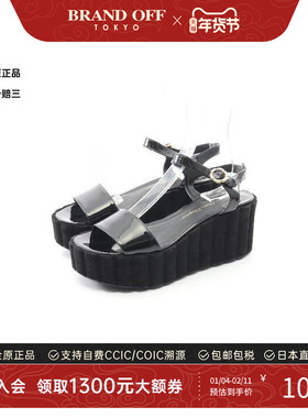 中古Ferragamo菲拉格慕女B级9新Sandals凉鞋漆皮鞋黑色