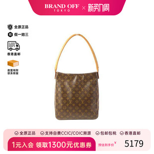 中古LV路易威登女包B级9新Looping 防水帆布单肩包 GM名媛包涂层