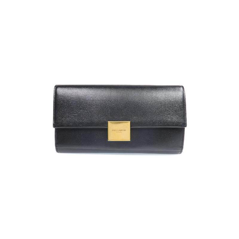 中古YSL圣罗兰女B级9新saint laurent圣罗兰牛皮长钱包黑色正品