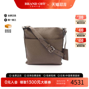 日本中古二奢Fendi芬迪女包B级9新牛皮斜挎包灰色Vintage秋冬