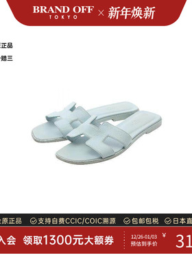 中古Hermes爱马仕女C级85新sandals凉鞋牛皮鞋蓝色正品BRANDOFF