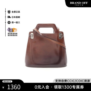 中古Ferragamo菲拉格慕女包B級9新2WAY兩用款 牛皮斜挎包棕色