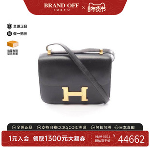 中古Hermes爱马仕女包B级9新Constance 24康康包24牛皮单肩包黑色