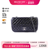 中古Chanel香奈儿女包C级85新shoulder bag斜挎包漆皮斜挎包黑色