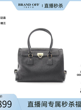 中古Ferragamo菲拉格慕女包B级9新tote bag托特包牛皮手提包黑色