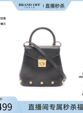 中古Ferragamo菲拉格慕女包B级9新handbag手提包牛皮斜挎包黑色