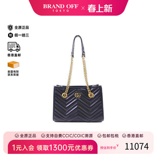 中古Gucci古驰女包A级95新Marmont马蒙包牛皮单肩包黑色