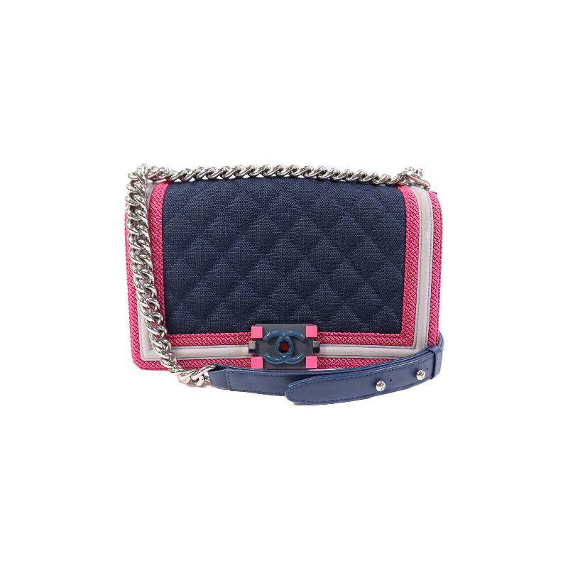 中古Chanel香奈儿女包B级9新Boy 25帆布斜挎包蓝色正品BRANDOFF