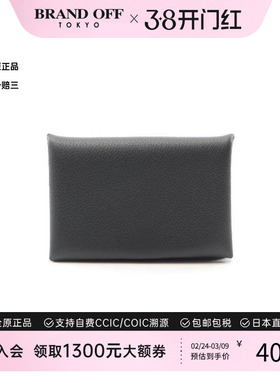 中古Hermes爱马仕女S级99新coin case零钱包牛皮零钱包黑色