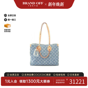 MM牛仔布托特包蓝色正品 the 中古LV路易威登女包A级95新On