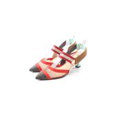 中古Fendi芬迪女B级9新Mule穆勒鞋 帆布鞋 红色