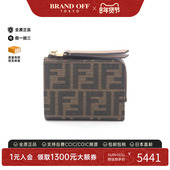 中古Fendi芬迪女S级99新Bi fold wallet双折钱包帆布短钱包棕色