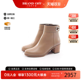 中古品Fendi芬迪女S级99新boots靴子牛皮鞋浅褐色