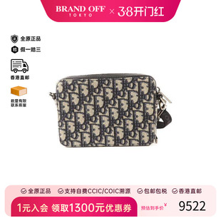 中古Dior迪奥女包A级95新Zipped Pouch相机包帆布斜挎包浅褐色