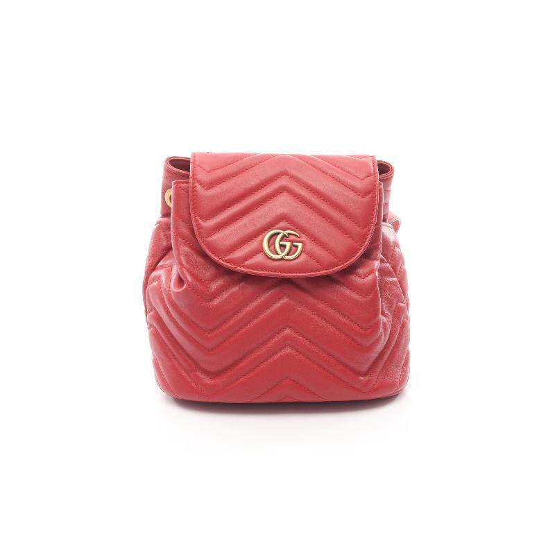 中古Gucci古驰女包B级9新GG Marmont马蒙包牛皮双肩包红色正品