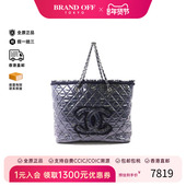 中古Chanel香奈儿女包C级85新Tote Bag托特包漆皮托特包黑色