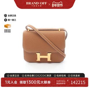 中古Hermes爱马仕女包S级99新Constance3mini康康牛皮单肩包棕色