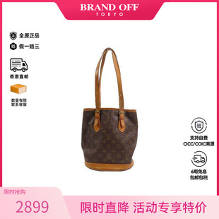 中古LV路易威登女包C级85新Bucket水桶包涂层 防水帆布单肩包棕色