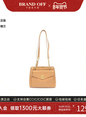 中古Chanel香奈儿女包B级9新turn lock转锁牛皮托特包棕色