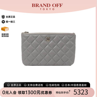 中古Chanel香奈儿女包A级95新Clutch bag手拿包羊皮手拿包灰色