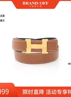 中古Hermes爱马仕女A级95新belt腰带牛皮腰带黑色时尚BRANDOFF