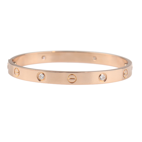 中古「95新」Cartier卡地亚LOVE宽版手镯镶4颗三代750玫瑰金17cm