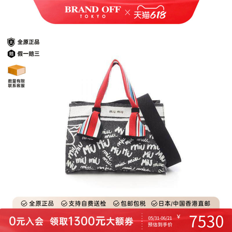 中古Miu Miu缪缪女包A级95新Tote Bag托特包帆布斜挎包灰色