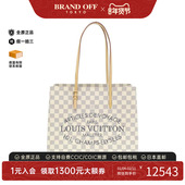 中古LV路易威登女包A级95新 时尚 Azur Cabas白棋盘格单肩包正品