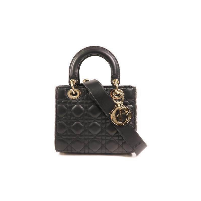 中古Dior迪奥女包A级95新Lady Dior羊皮斜挎包黑色