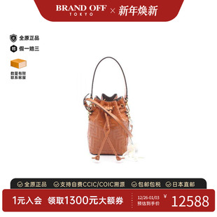 中古Fendi芬迪女包S级99新Handbag手包牛皮斜挎包棕色BRANDOFF