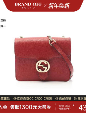 中古Gucci古驰女包B级9新Interlocking G 牛皮斜挎包红色BRANDOFF