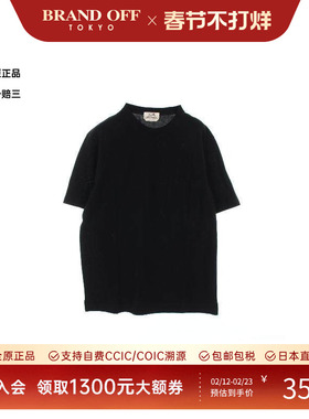中古Hermes爱马仕男A级95新T-shirtT恤棉上衣黑色设计感BRANDOFF